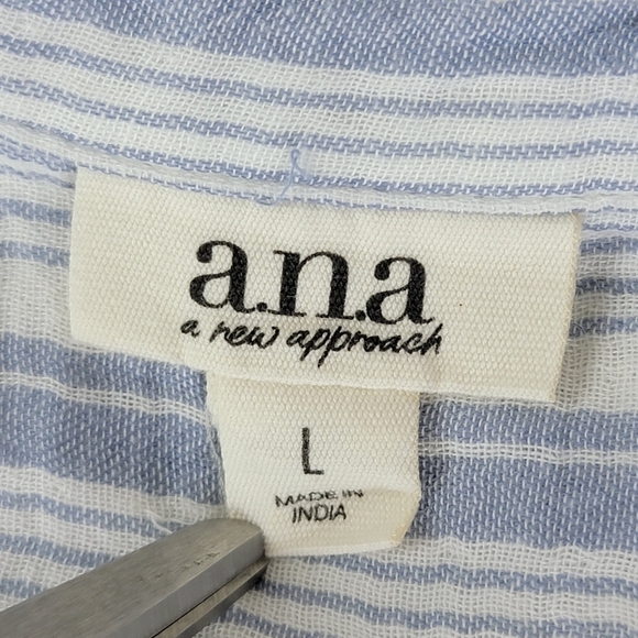 A.n.a Blue And White Striped Preppy Cotton Long Sleeve Button Down Sz L NEW - Picture 11 of 13